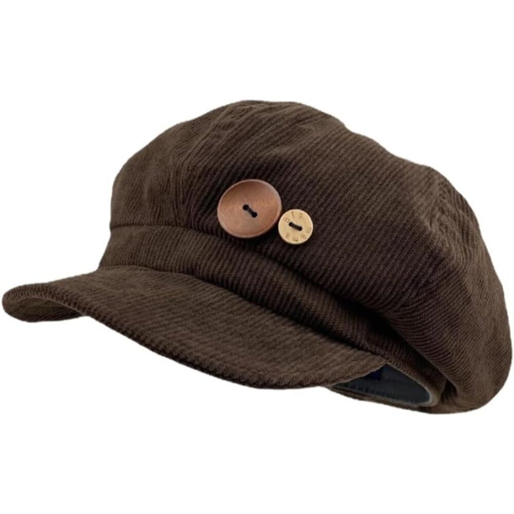 Women Corduroy Newsboy Hat Vintage Button Cap Casual School Cosplay